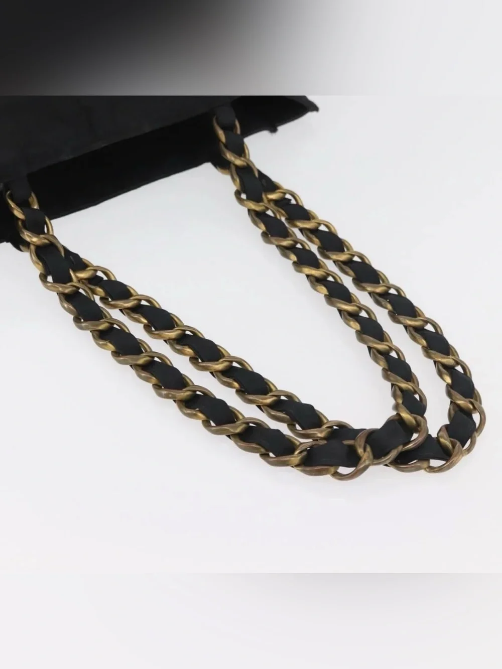 👜 CHANEL Black Tote Cream CC Logo Chain-Strap Golden Nylon Authentic Coco